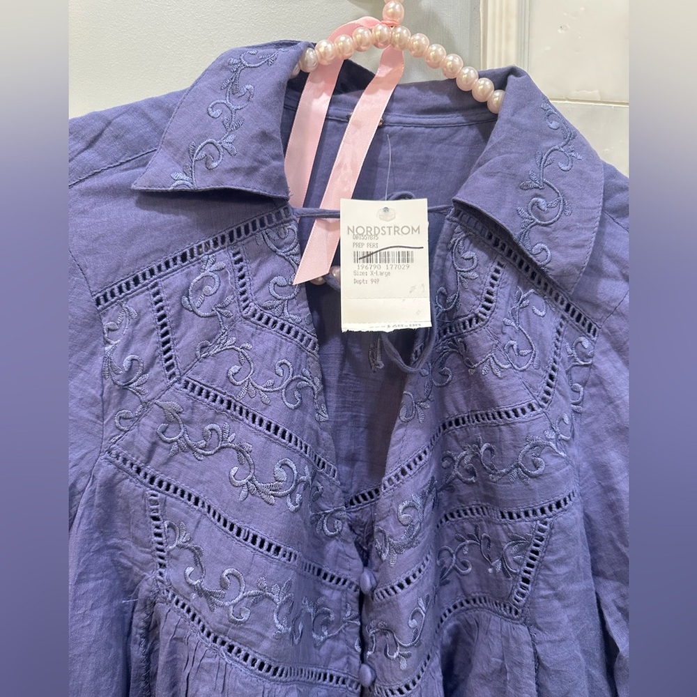 Free People Purple Embroidered Blouse - Picture 3 of 8